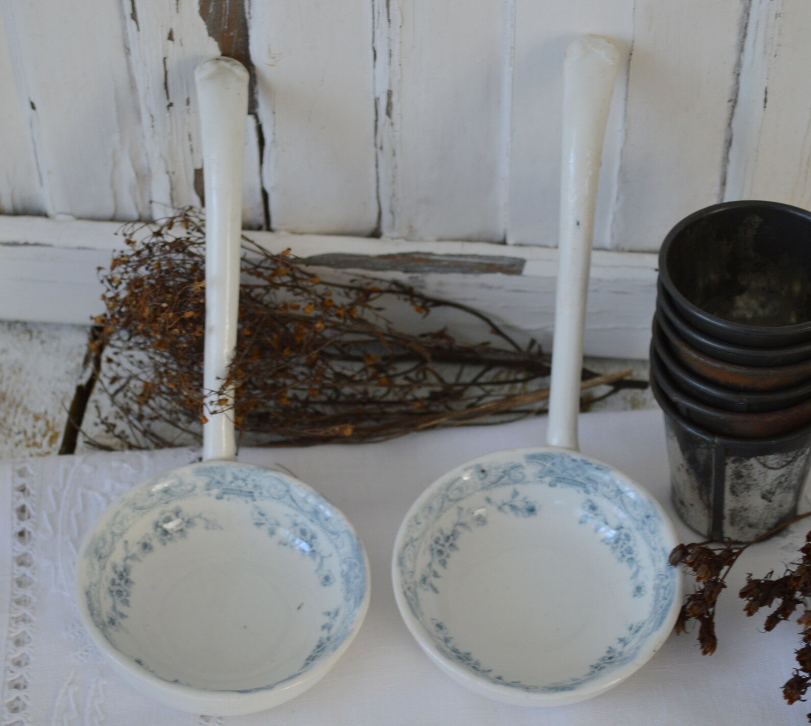 Pair Of Antique Ladles Ceramic Ladles Vintage Ladles Old Etsy