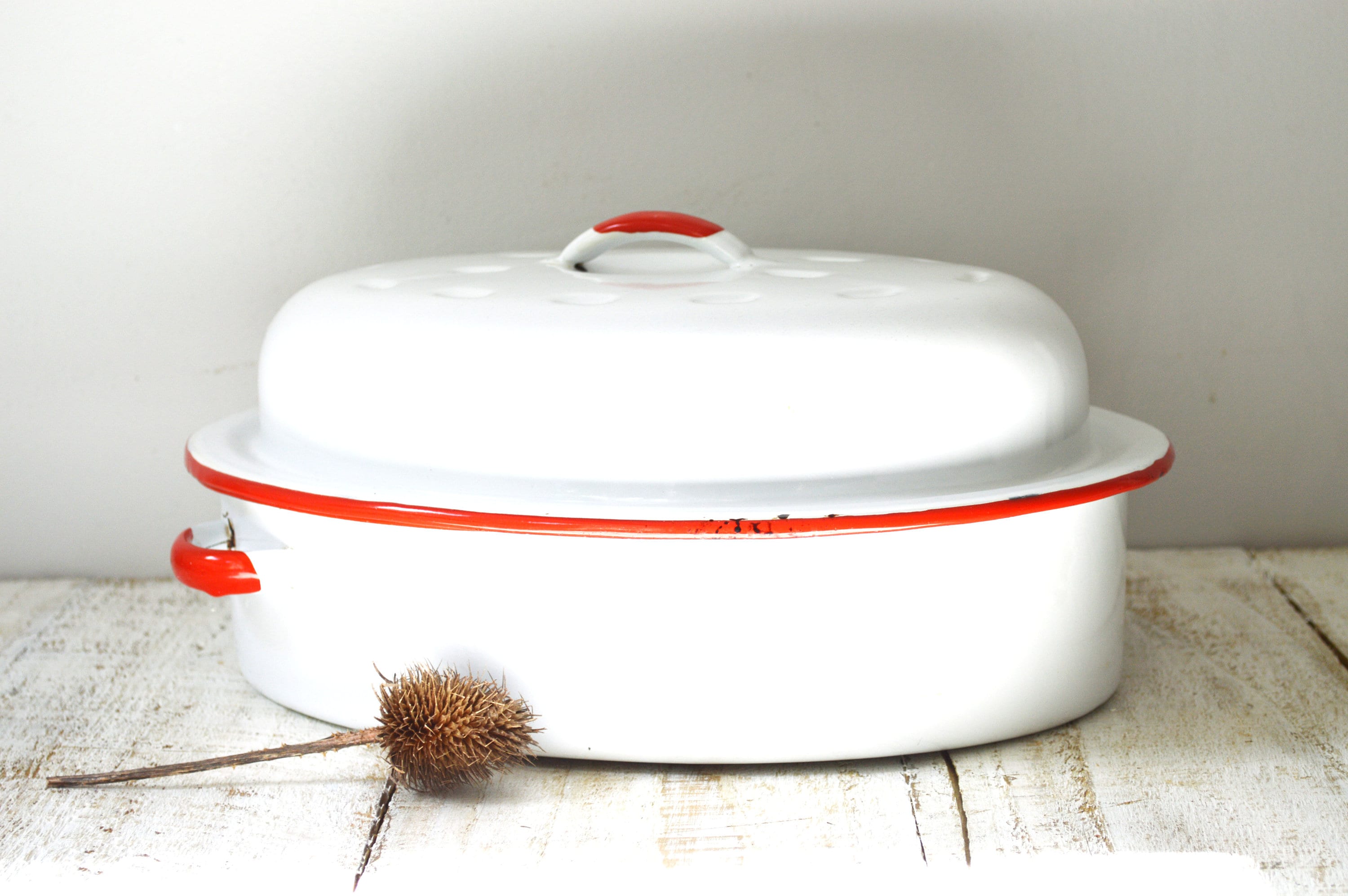 Rare Green Enamel Oval Oven Roasting Roaster Pan - 8 QT