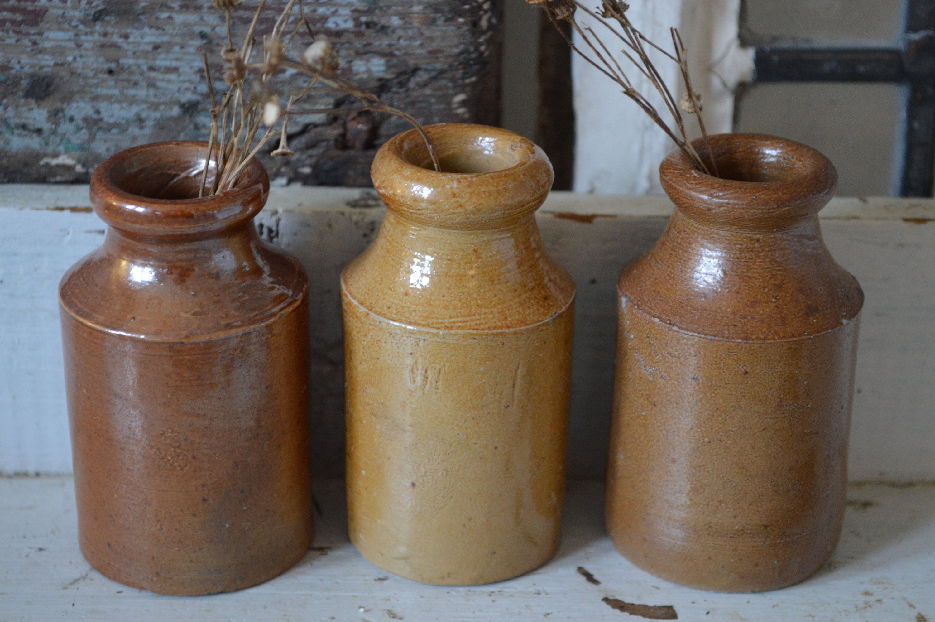 Set of Stoneware Jars Antique stoneware Pots Antique Jars Etsy