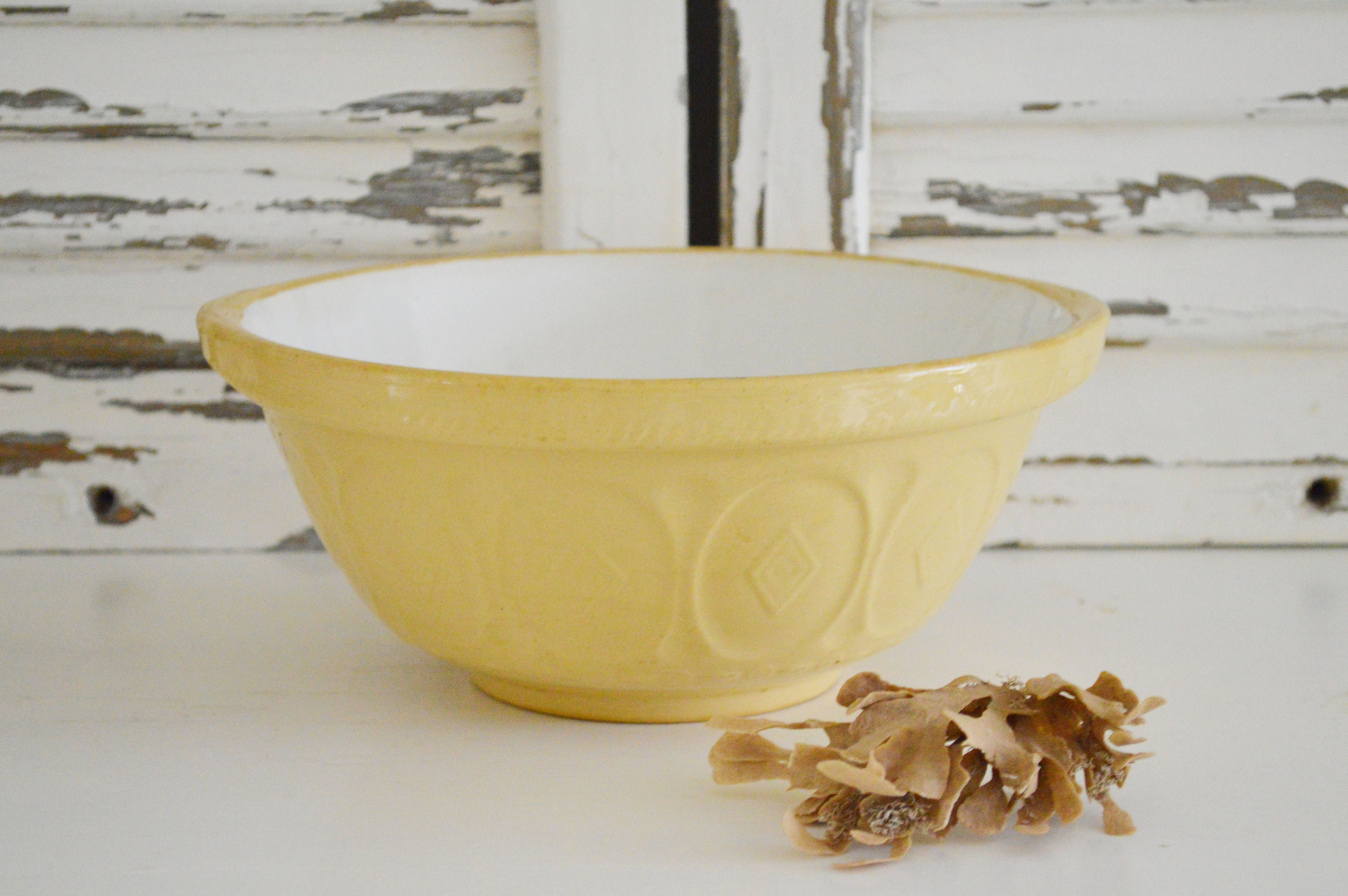 Vintage Mixing Bowl Ceramic Green Embossed Baking Tools 40s 50s 