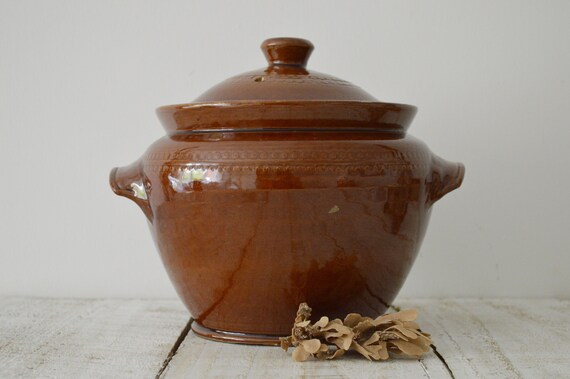 Vintage Stoneware Crock Pot, Glazed Ceramic Planter - Mendez Manor