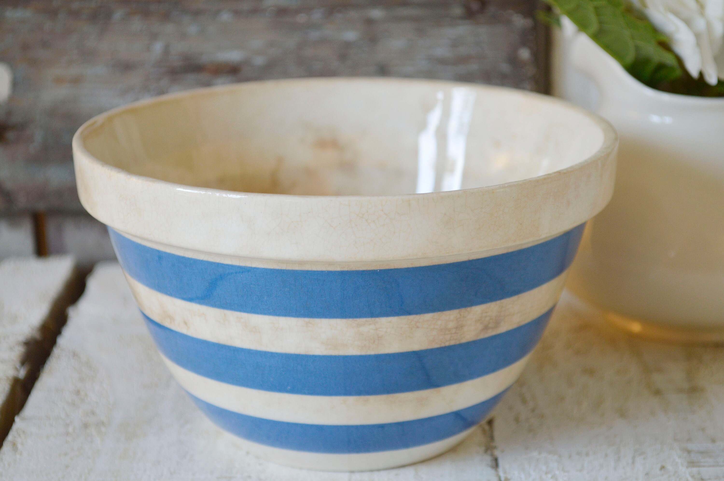 Blue And White Striped Bowl Vintage Bowl Antique Bowl Made Etsy