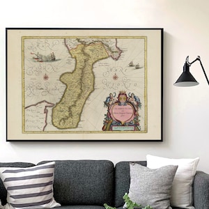 Stampa vintage riproduzione foto mappa Calabria decorazione parete illustrazione arte poster regalo originale Italia cartografia geografia