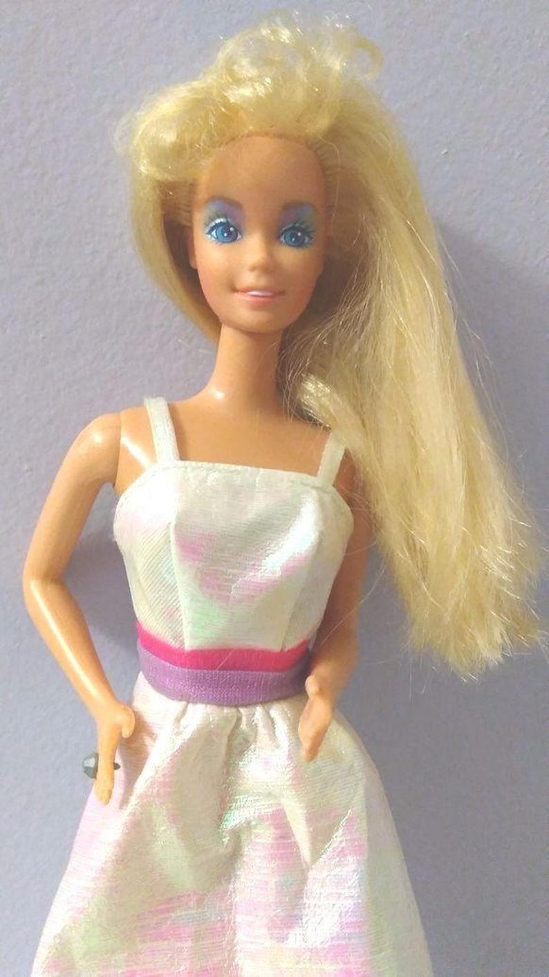 Vintage Blonde Barbie Doll With White Dress By Mattel 1987 Etsy 