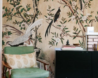 Papel pintado de pavo real chinoiserie: Mural de jardín con frescos n.° 62
