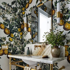 Vintage Lemon Tree Wallpaper, Citrus wallpaper, Fruit kitchen wallpaper, Italian Inspired Home Decor - LEMON #69