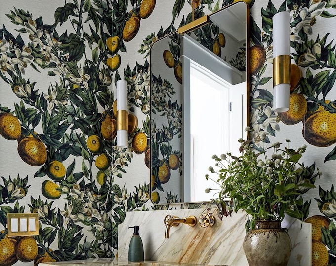 Featured listing image: Vintage Lemon Tree Wallpaper, Citrus wallpaper, Fruit kitchen wallpaper, Italian Inspired Home Decor - LEMON #69