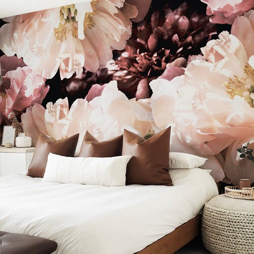 3D Pink Floral Wallpaper Wall Mural Large Flowers Photo Etsy
