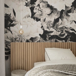 Dark & creamy peony wallpaper, Removable wallpaper or regular, Floral, Black and white peony, Peonies #180