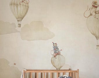 Whimsical Hot Air Balloon Wall Art for Kids Room - Gender Neutral Animal Theme #294P