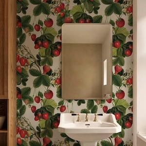 Carta da parati con fragole, murale con fragole, carta da parati estiva succosa, sfondi con tema botanico #235