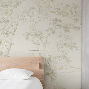 Sage green landscape wallpaper, Green scenic wall mural #234