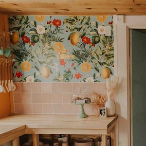 Juicy wallpaper, removable and traditional, Lemon wallpaper, Botanical print, Floral wall mural 27 image 4