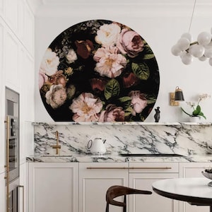 Dark Blossom circle wallpaper, Large removable round sticker, Peel and stick decal #R89
