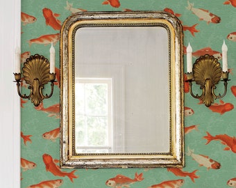 Japanese Koi Fish Wallpaper Mural: Vintage Marine Waves #99