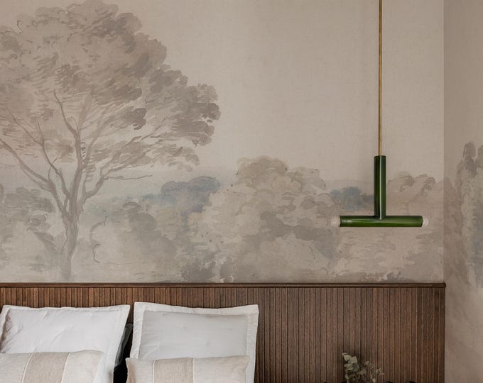 Featured listing image: Soft Watercolor Landscape Wall Mural – Custom Tranquil Forest Wallpaper, Vintage Art-Inspired Wall Decor #202P