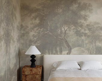 Vintage Forest Watercolor Mural - Timeless Tree Landscape Art #291P