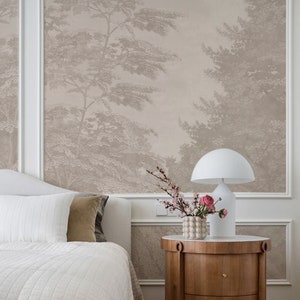 Tapete, rustikale Waldlandschaft in Taupe, Natur inspirierte Tapete - TAUPE #238