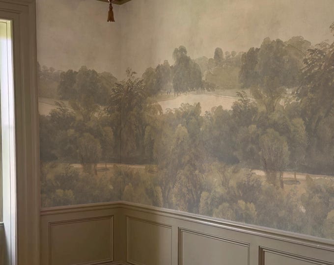 Featured listing image: Scenic Forest Landscape Wallpaper Mural, Vintage Countryside Design, Removable Accent Wall (Custom Sizes) #316P