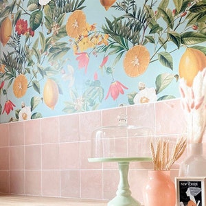 Juicy wallpaper, removable and traditional, Lemon wallpaper, Botanical print, Floral wall mural 27 image 1