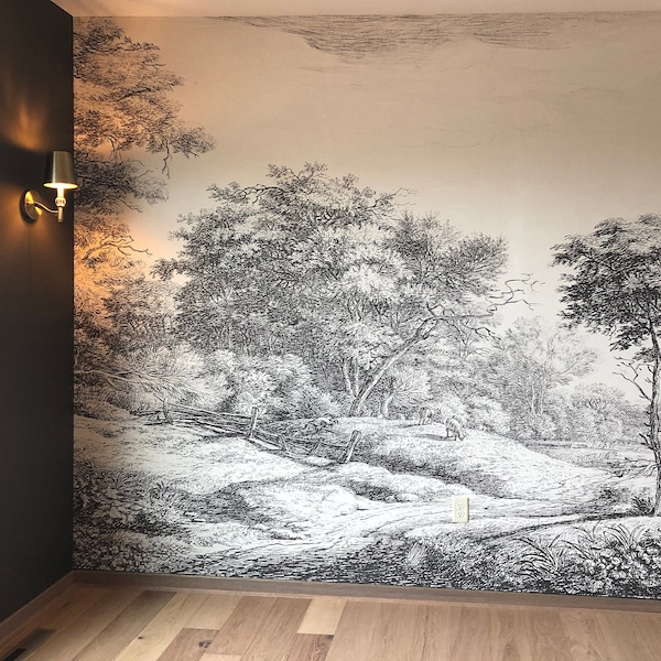 Fototapeta z wioską w stylu vintage: Zdejmowana sztuka ścienna, retro krajobraz #111