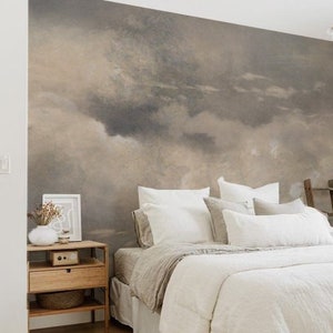 Beige sky wall mural, Removable or regular wallpaper, Scene wallpaper, Cloudy sky vintage, Panoramique, Beige, Scenic painting #214