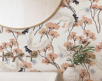 Light Cranes Wallpaper: Birds Wall Mural, Removable or Glue #179 LIGHT