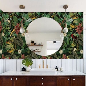 Dark Botanical removable wallpaper, Colors of nature wall mural #109  HALF WALL OPTION