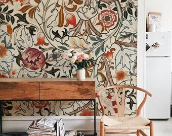 Dark Blossom Wallpaper Large Floral Print Vintage Floral Etsy Images, Photos, Reviews