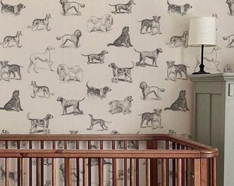 Vintage Dogs Wallpaper Mural: Retro Canine Print, Peel & Stick Option #297P