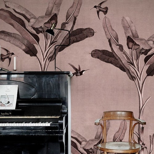 Pink Palm Wall Mural Palm Removable Wallpaper Botanical Etsy