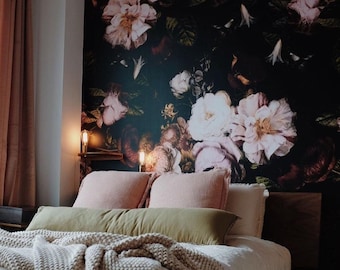 Dark Floral Wall Mural: Chic Bold Blossom Wallpaper #89