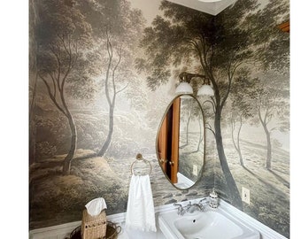 Trees landscape wallpaper, Landscape wall mural - Dawn in the valley - GREEN #173