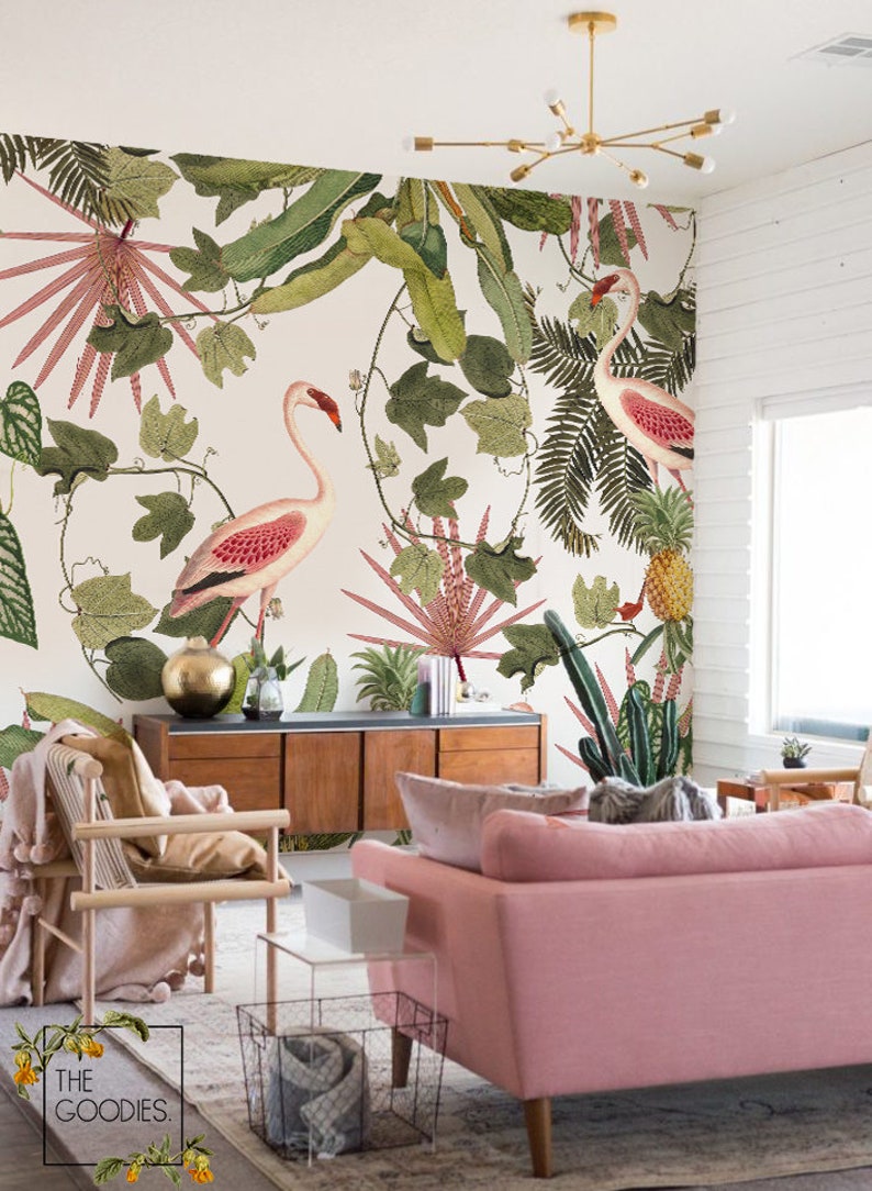 Flamingo Wallmural Flamingo Removable Wallpaper Wall Mural Etsy