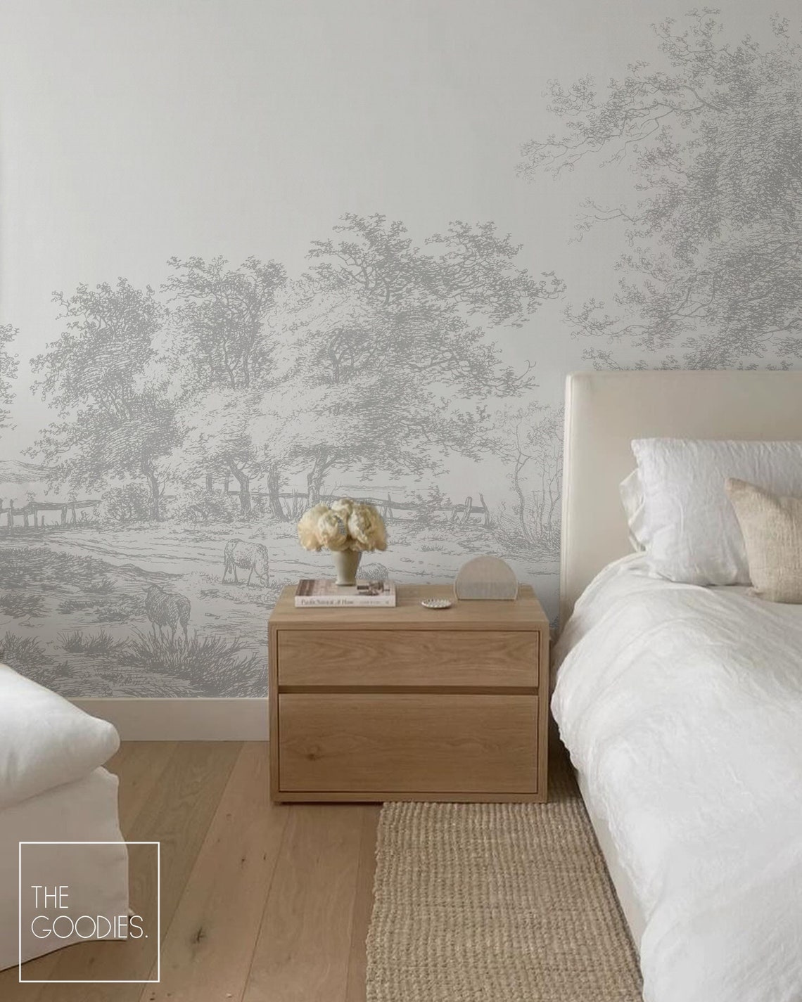 Pale Pastoral Landscape Wallpaper, Rustic Art Decor, Countryside View ...