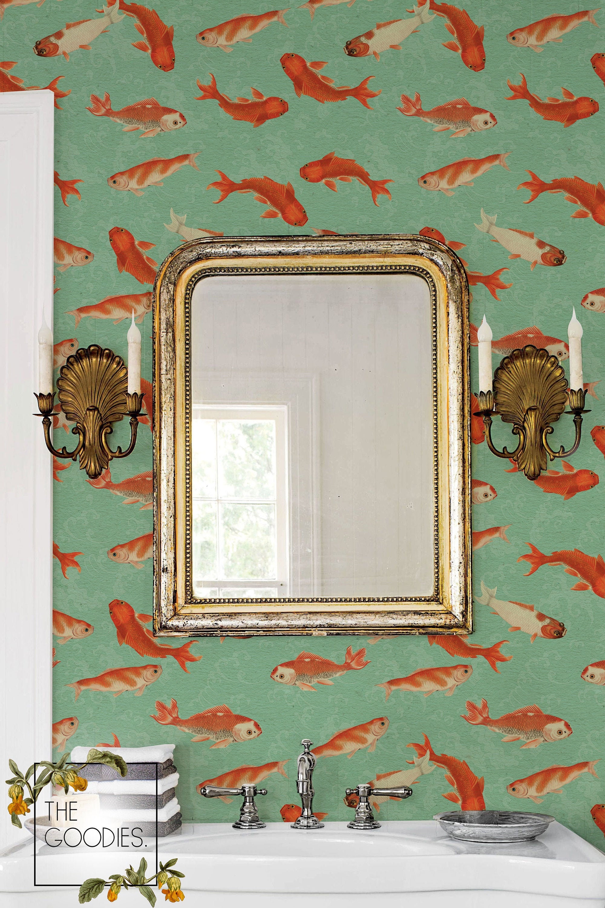 Koi Fisch Tapete Vintage Marine Wandbild Japanische Wellen Etsy