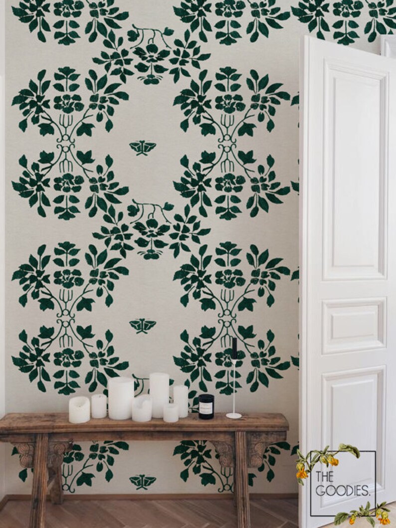 Green botanical wallpaper, Removable wallpaper / traditionals, Watercolor wall mural 74 image 1