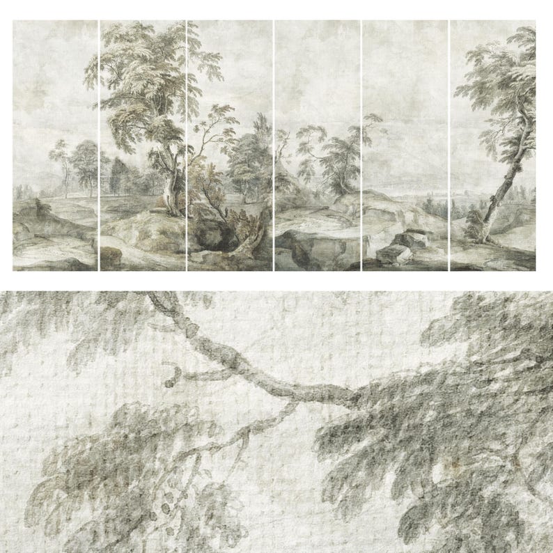 Cottagecore Wall Mural, Vintage Landscape, Peel and Stick Wallpaper ...