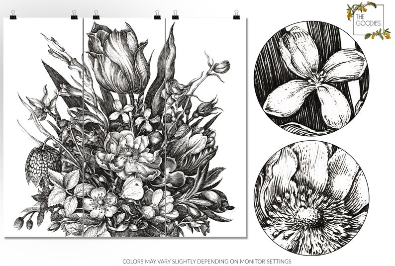 Black and white floral wallpaper, Removable wallpaper or traditional, Sketch drawing, Monohrome wall mural 64 image 5