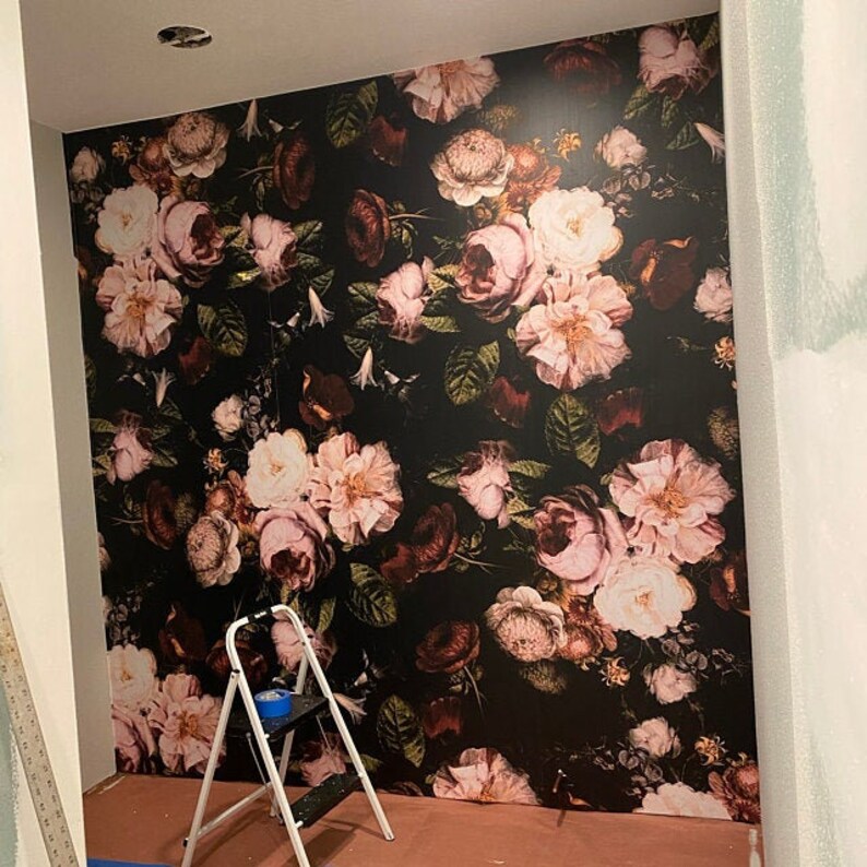 Vintage floral wallpapers Large floral print Big flowers wall mural #89 Dark blossom wallpaper