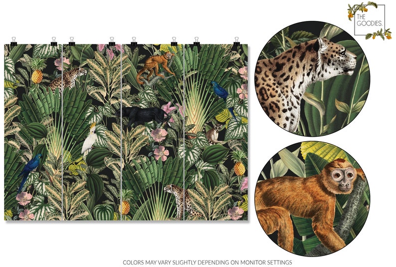 Dark jungle wallpaper, Wild animals wall mural, Wall mural, Leopard, Botanical, Remove wallpaper or traditional 83 image 10