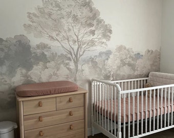 Countryside wall mural, Delicate wall art, Tree scenic wallpaper - FUZZY #202