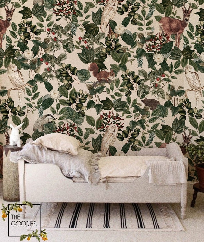 Woodland wallpaper Woodland animals wall mural Removable Etsy