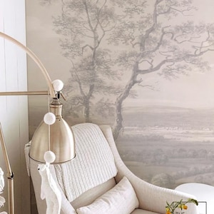 Creamy rural painting wall mural, Removable or regular wallpaper, Scene wallpaper, Landscape vintage, Neutral colors painting #215