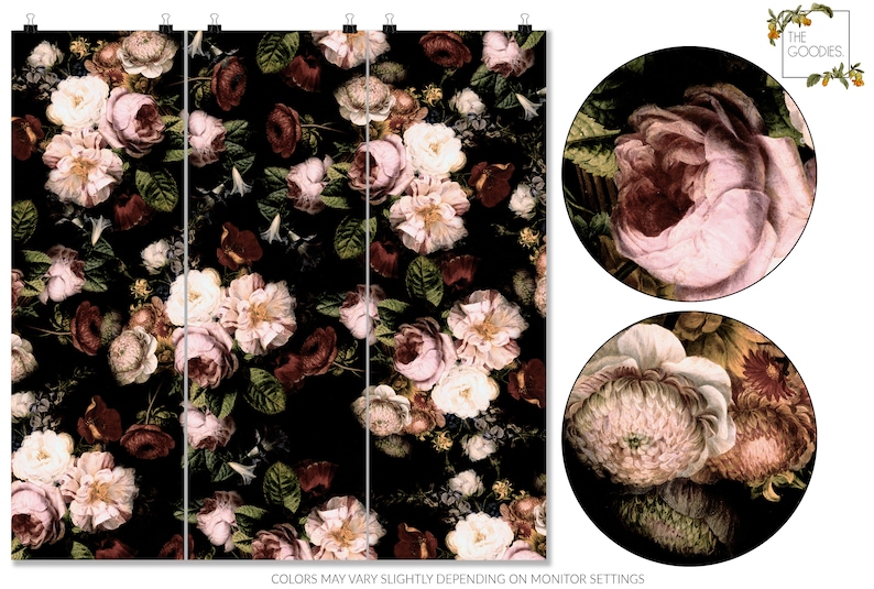 Vintage floral wallpapers Large floral print Big flowers wall mural #89 Dark blossom wallpaper