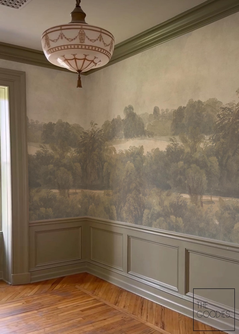 Scenic Forest Landscape Wallpaper Mural, Vintage Countryside Design ...