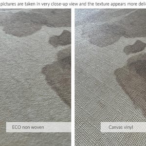May include: Close-up comparison of four different types of paper: regular paper, ECO non-woven, canvas vinyl, and self-adhesive. The image shows the texture of each paper type.