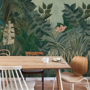 Jungle painted wall mural, Rousseau wallpaper, Botanical, Remove wallpaper or traditional #134