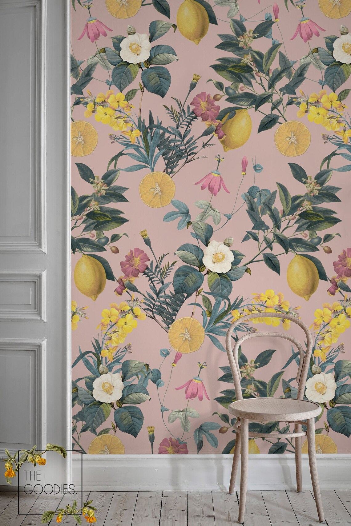 Muted Pink Floral Wallpaper Botanical Wall Art Floral Wall Etsy