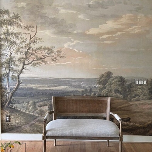 Mural de pared de paisaje vintage, escena rural, papel tapiz removible para sala de estar #169